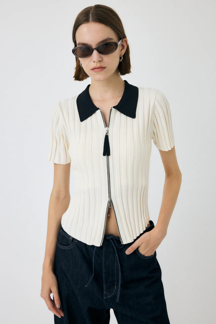 ZIP UP RIB KNIT H/S SHIRT - Image 2