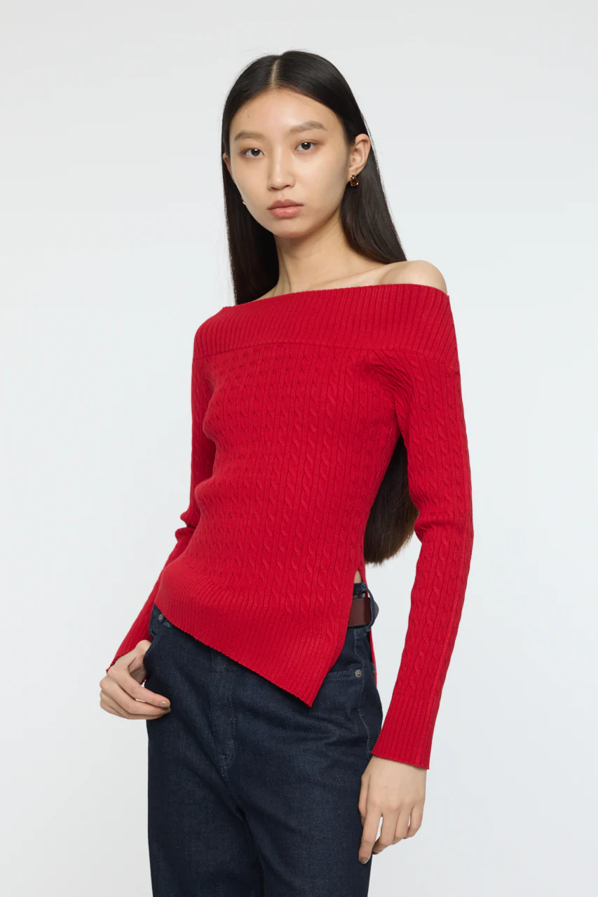 ASYMMETRY SHOULDER CABLE KNIT - Image 4