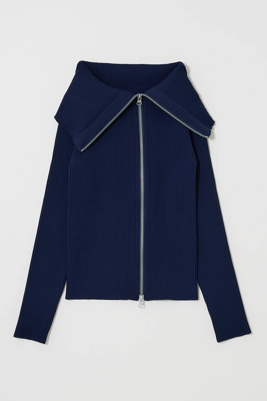 BIG COLLAR ZIP UP KNIT