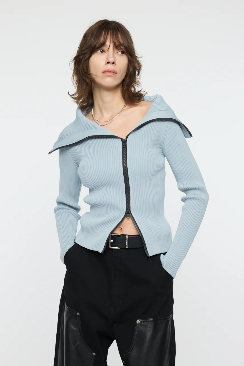 BIG COLLAR ZIP UP KNIT - Image 4