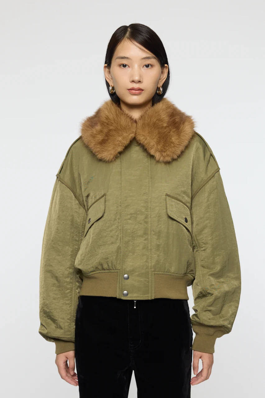 F/FUR COLLAR CROP BLOUSON - Image 2