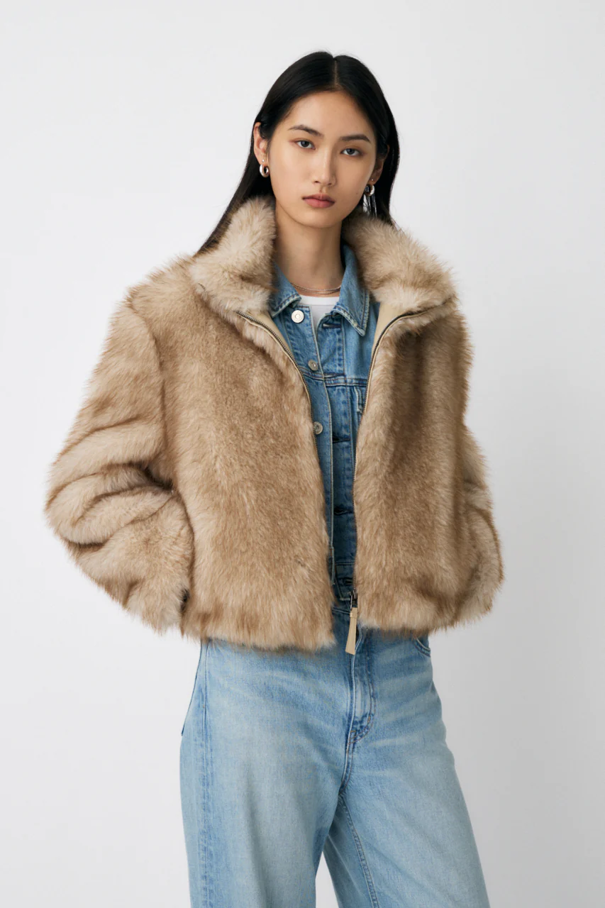 FAUX FUR STAND COLLAR JACKET - Image 9