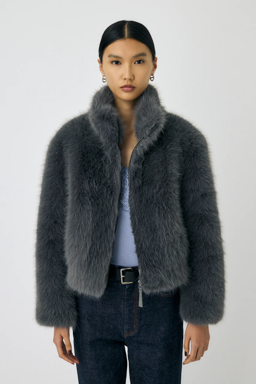 FAUX FUR STAND COLLAR JACKET - Image 10