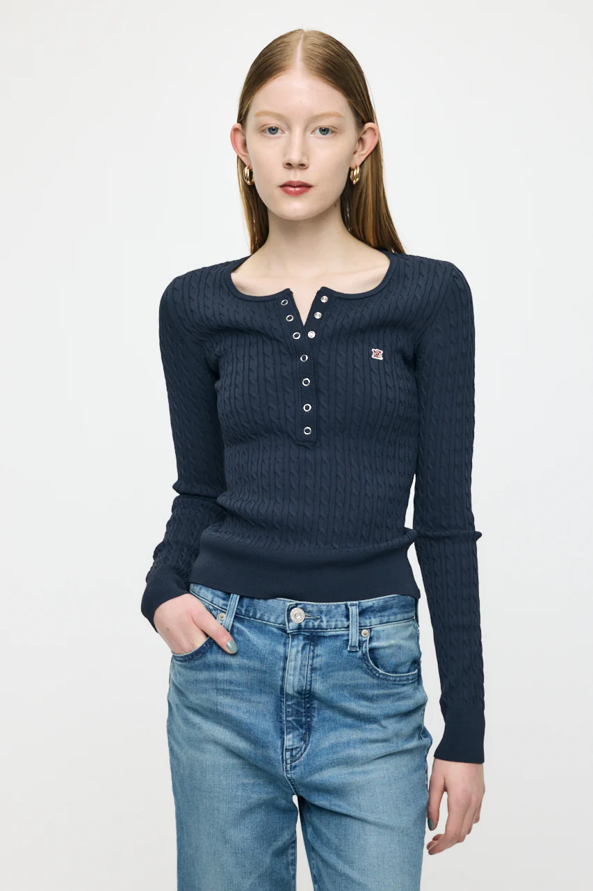 HENRY NECK CABLE KNIT TOP - Image 2