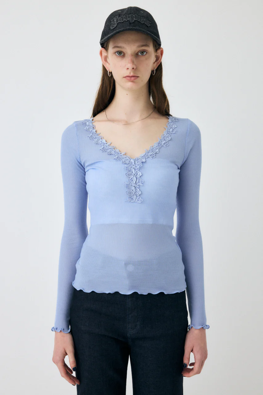 LACE TRIM LONG SLEEVE TEE - Image 2