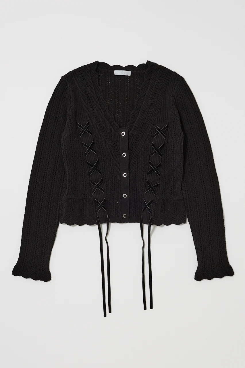 LACE UP RIBBON CARDIGAN