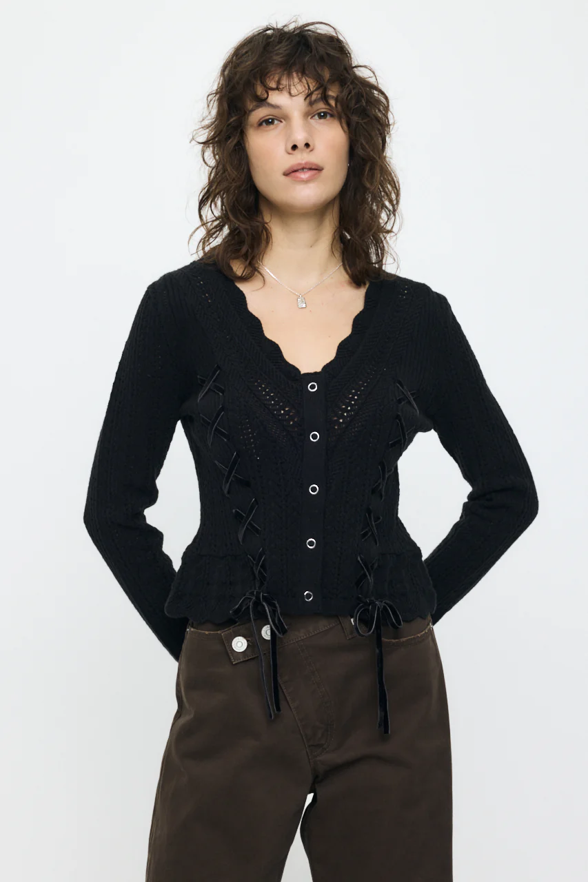 LACE UP RIBBON CARDIGAN - Image 2