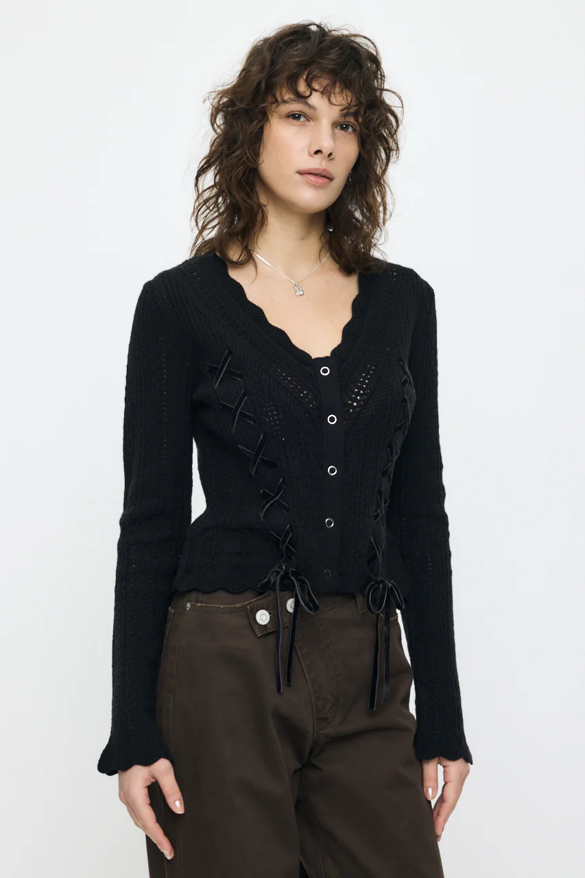 LACE UP RIBBON CARDIGAN - Image 4