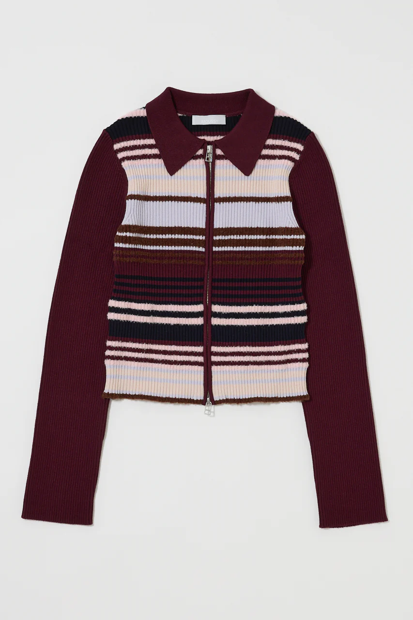 STRIPE ZIP UP KNIT SHIRT