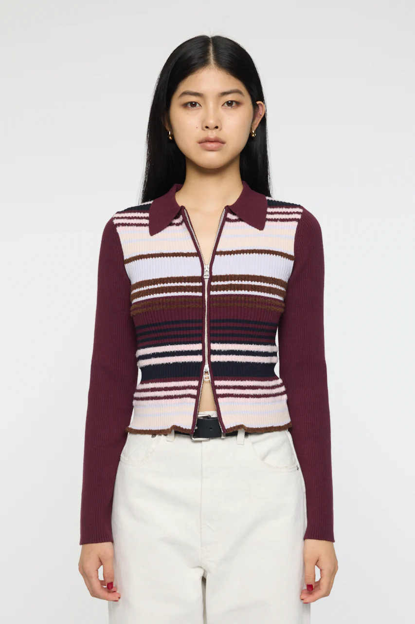 STRIPE ZIP UP KNIT SHIRT - Image 2